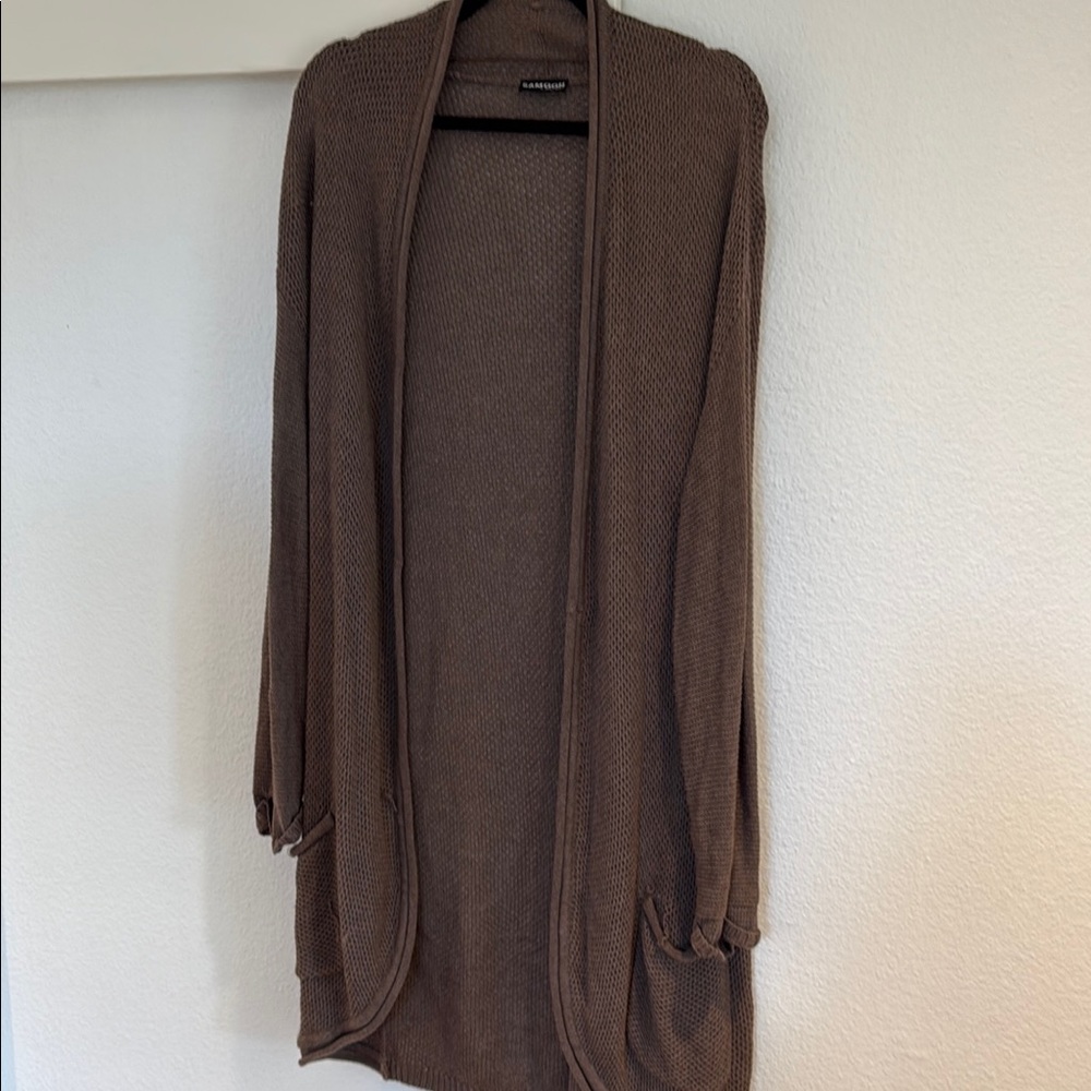 SAMOON Brown Long Open-Front Cardigan Sweater